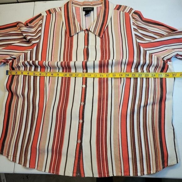 Lane Bryant Coral Cream Stripe Linen Button Down Blouse Women's Plus Size 22/24 - Picture 6 of 8